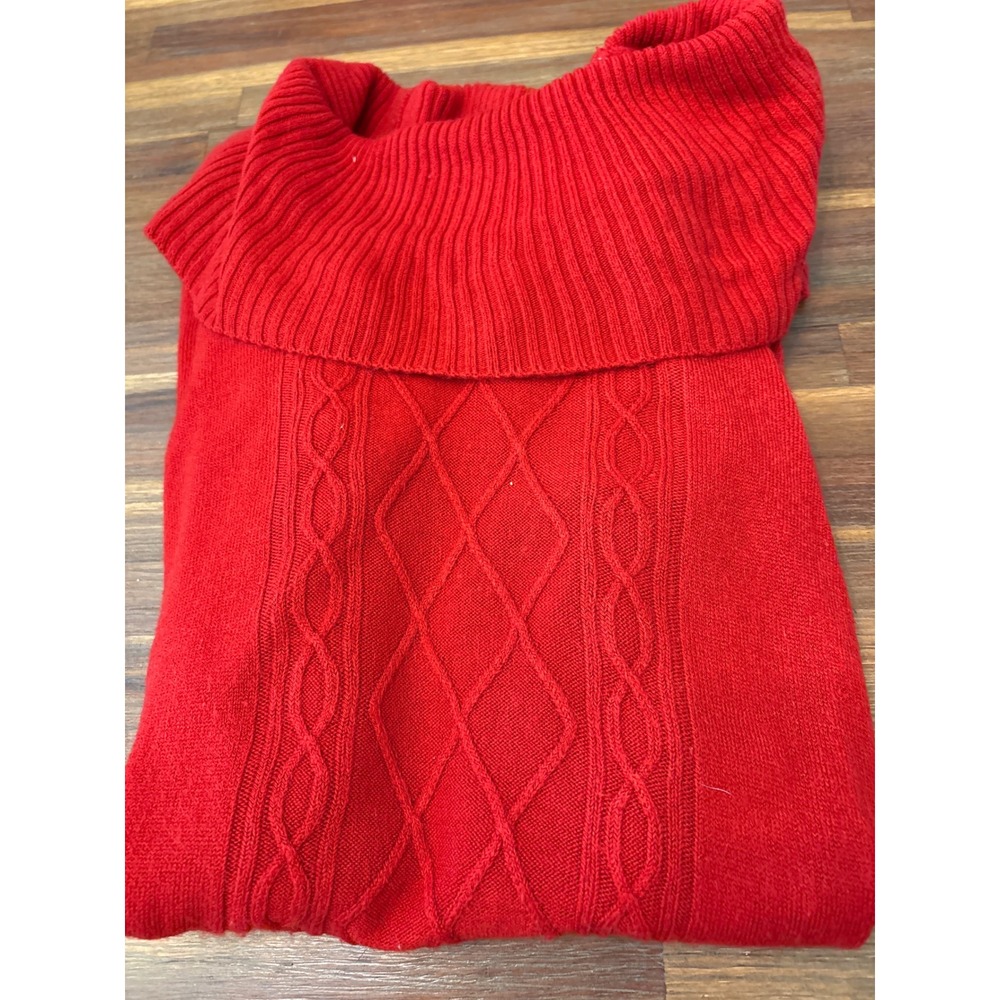 R.Q.T. Cowl Neck Sweater Womens Small Red Excellent Cable Knit Long Sleeve